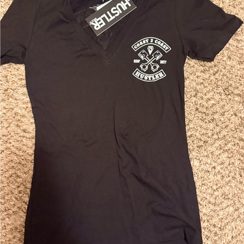 Black V-Neck Graphic Tee